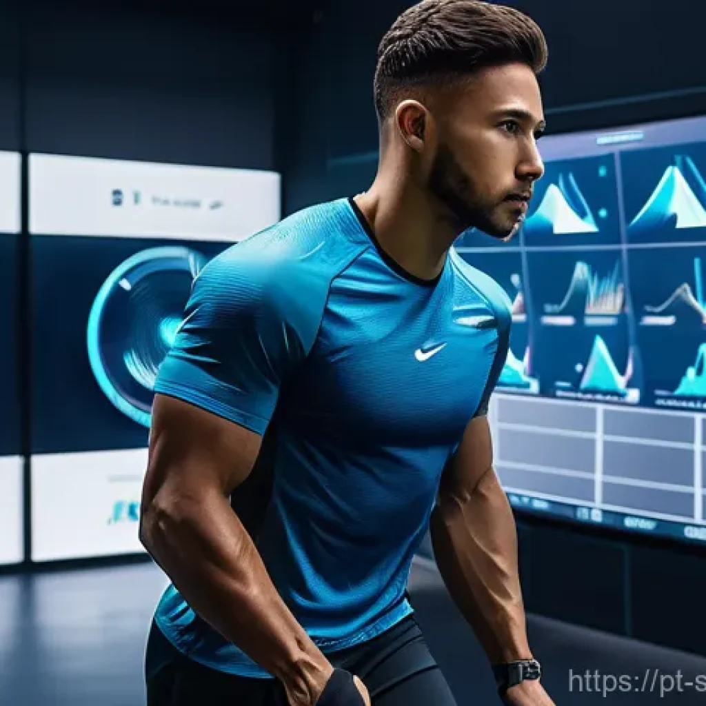 스포츠경영관리사와 글로벌 스포츠 흐름 - **AI-Enhanced Athlete Training Session**: A dynamic, futuristic image of an athlete in a cutting-edg...