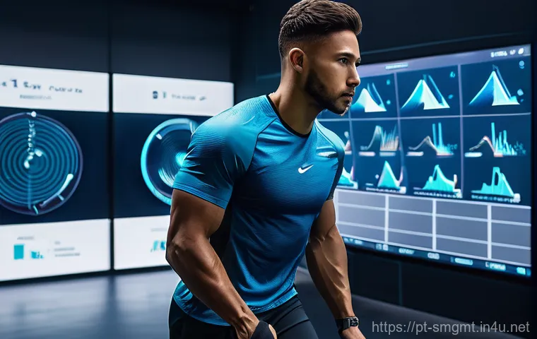 스포츠경영관리사와 글로벌 스포츠 흐름 - **AI-Enhanced Athlete Training Session**: A dynamic, futuristic image of an athlete in a cutting-edg...