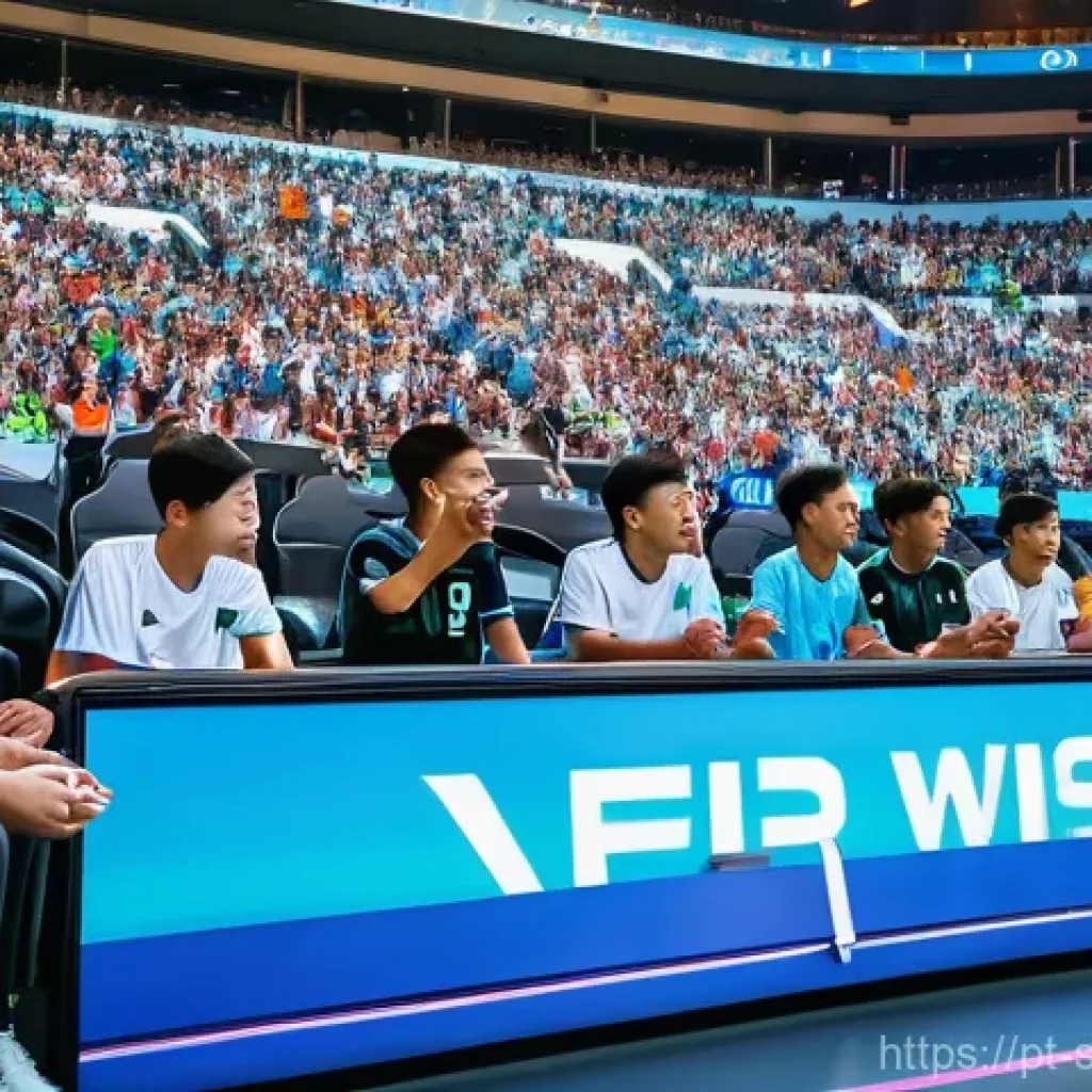 스포츠경영관리사와 대회 운영 실무 - **Prompt:** A dynamic scene inside a futuristic, brightly lit sports stadium filled with diverse fan...