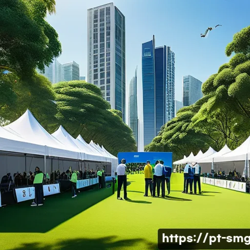 스포츠경영관리사 커리어 패스 설계 - A dynamic sports event management scene showing a diverse team of professionals coordinating a large...