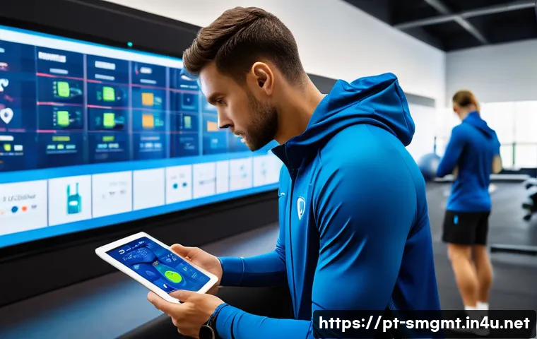스포츠경영관리사와 스포츠 혁신 기술 - A modern sports training facility featuring athletes wearing high-tech wearable devices such as smar...