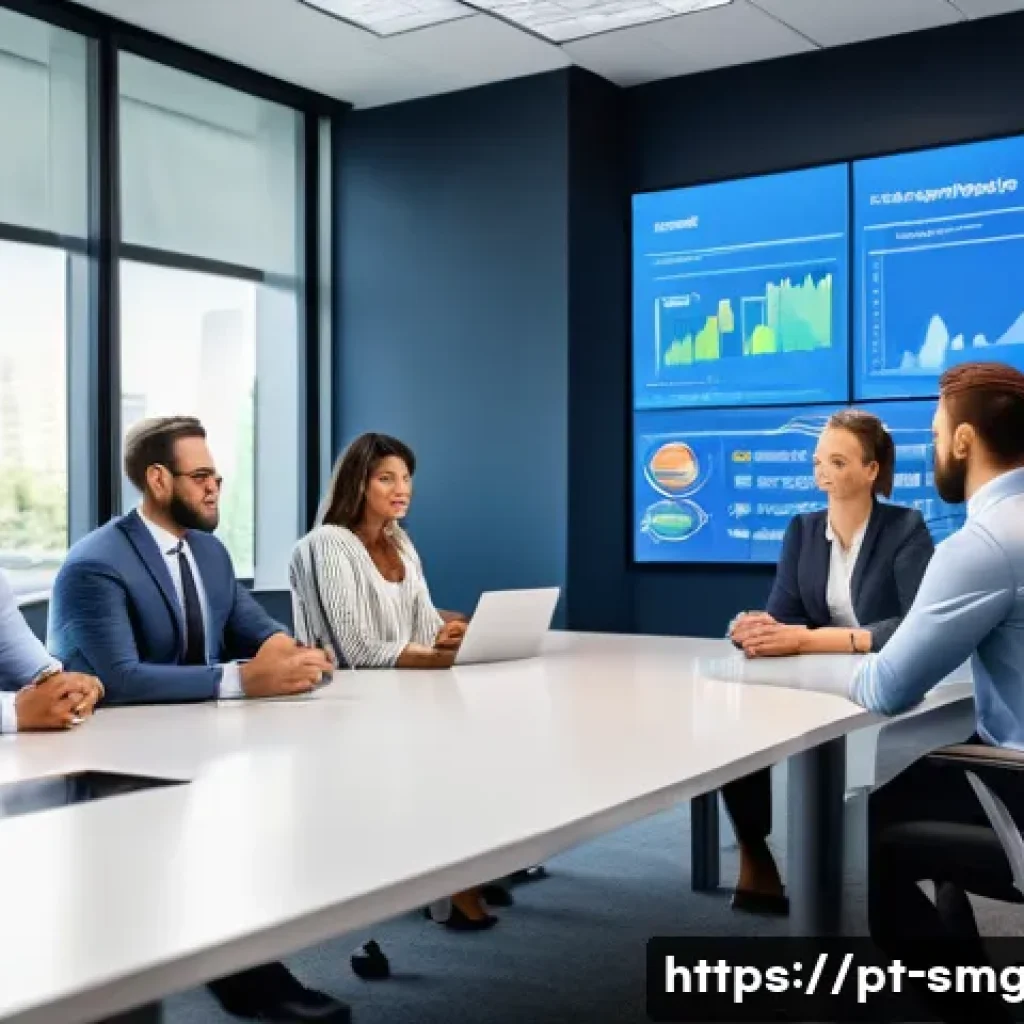 스포츠경영관리사와 스포츠 트렌드 분석 - A dynamic sports management meeting scene inside a modern stadium office, featuring a diverse group ...
