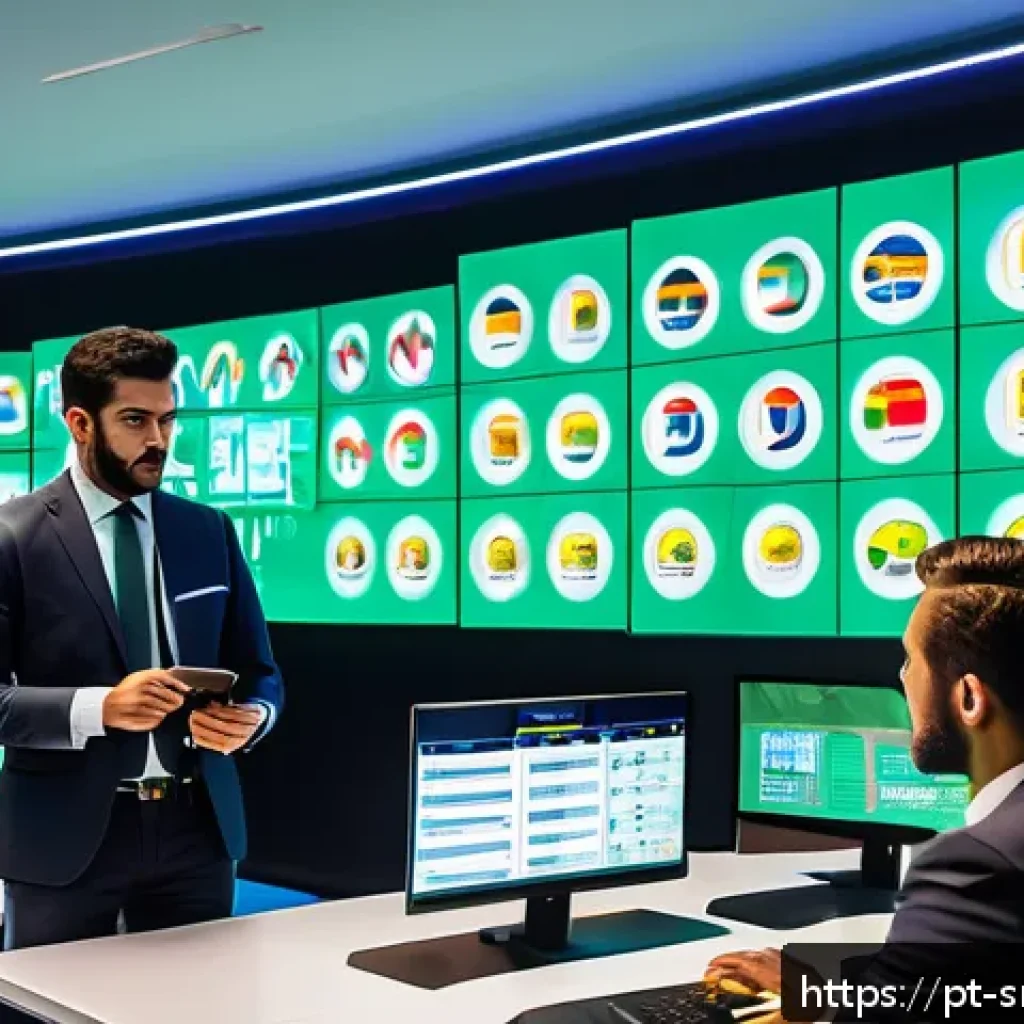 스포츠경영관리사 관련 최신 연구 - A dynamic scene inside a modern Brazilian football club's analytics center, showing diverse sports m...