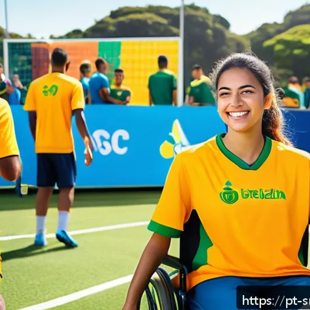스포츠경영관리사와 이벤트 기획 단계 - A dynamic outdoor sports event scene set in a modern Brazilian city park, featuring diverse young at...