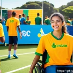Home 23 스포츠경영관리사와 이벤트 기획 단계 - A dynamic outdoor sports event scene set in a modern Brazilian city park, featuring diverse young at...