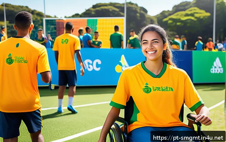 스포츠경영관리사와 이벤트 기획 단계 - A dynamic outdoor sports event scene set in a modern Brazilian city park, featuring diverse young at...