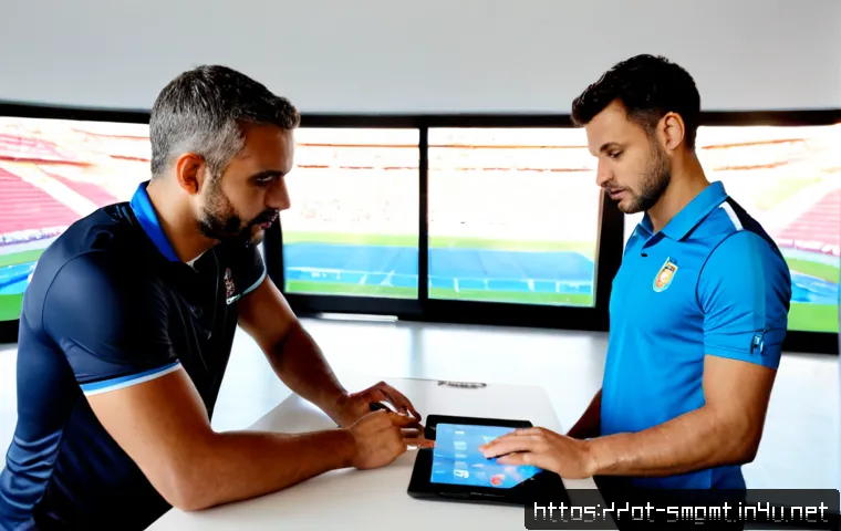 스포츠경영관리사와 스마트 스포츠 기술 - Photorealistic modern sports management office in Lisbon, Portugal, a diverse team of adult sports a...